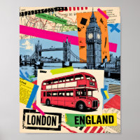 Londres Inglaterra Arte Pop Retro Ônibus Viagem Vi