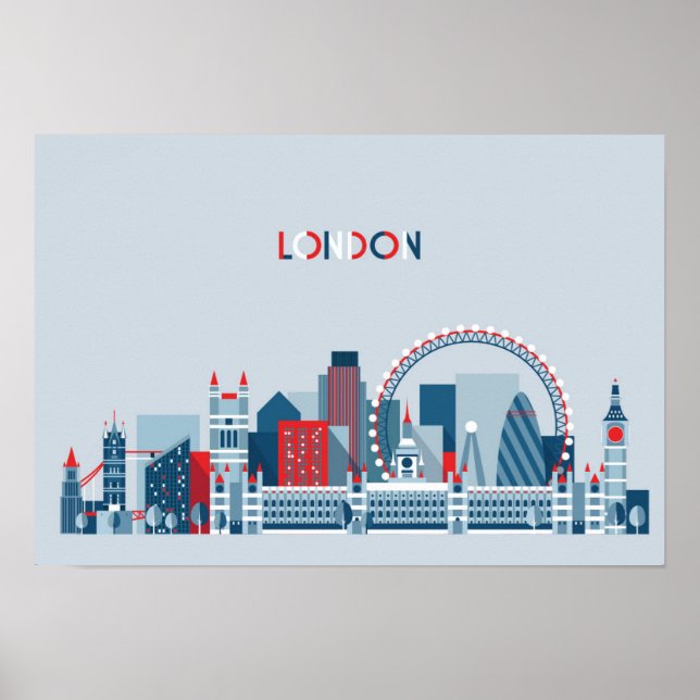 Póster Londres, Inglaterra | Linha do céu vermelha, branc (Frente)