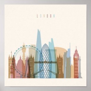 Poster Londres, Inglaterra Linha Skyline Cidade