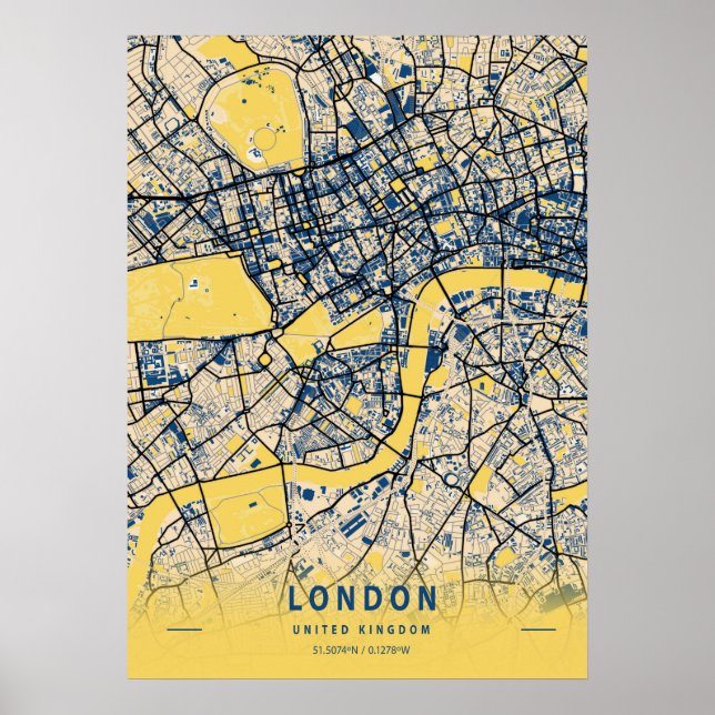 Poster Londres - Mapa da Cidade Amarela do Reino Unido (Frente)