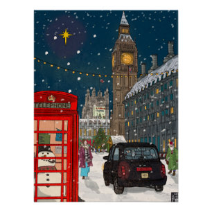 Póster Londres Noite de Natal Cityscape com inspiração re