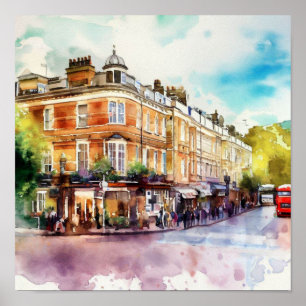 Poster Londres- Notting Hill (D), Watercolor