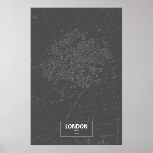 Póster Londres, Ontário (branco no preto) (Frente)