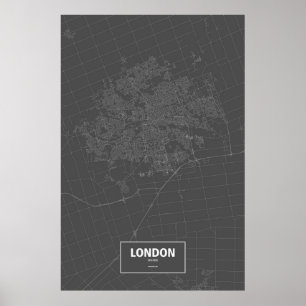 Póster Londres, Ontário (branco no preto)