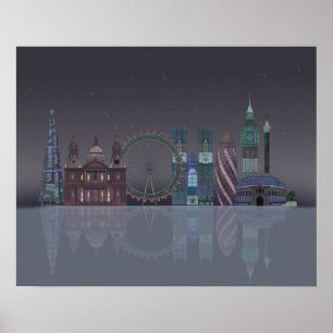 Poster Londres Skyline Night Refletions