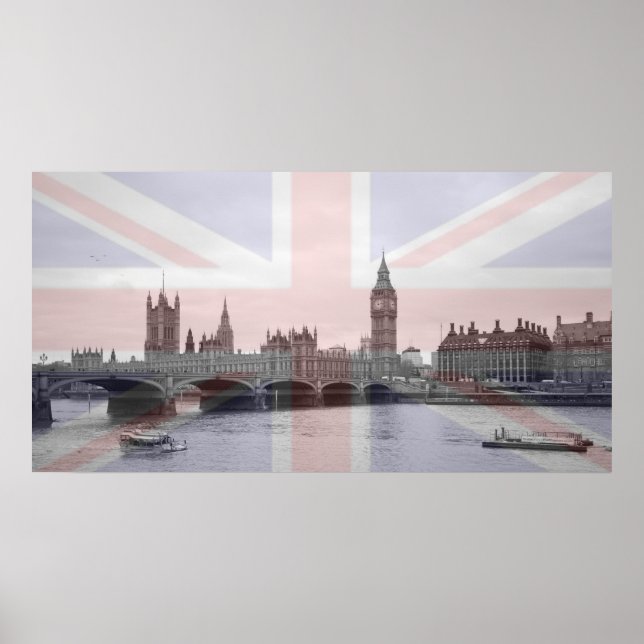 Póster Londres Skyline Union Jack Flag (Frente)