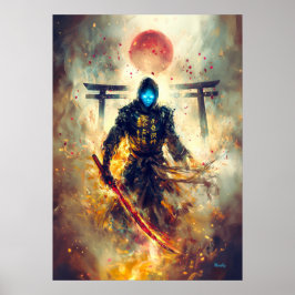 Poster Lone Ghost Ronin – Samurai Espectral Fogo & Sombra