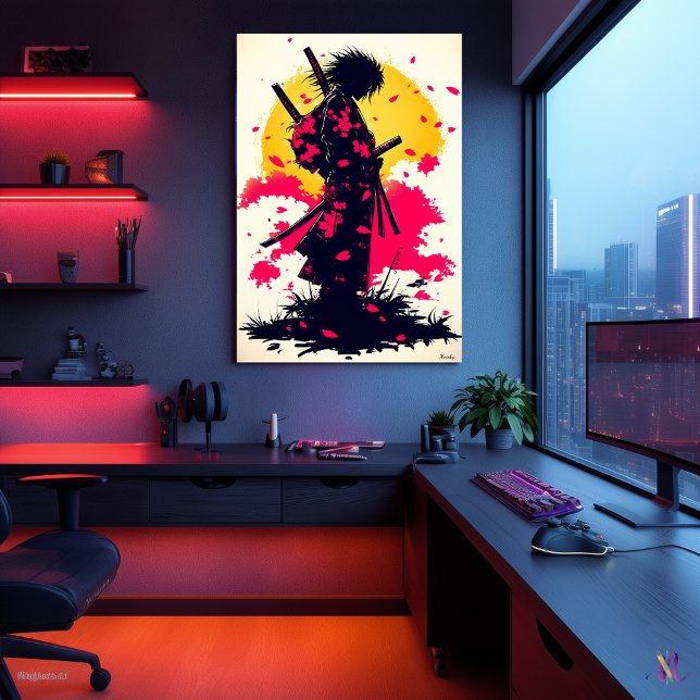 Poster Lone Samurai Entre Sakura Em Queda (Criador carregado)