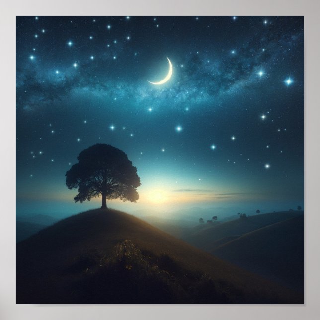 Poster Lone Tree Baixo Starry Night (Frente)