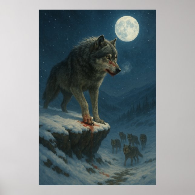 Poster Lone Wolf Under the Moon | Alpha Strength (Frente)