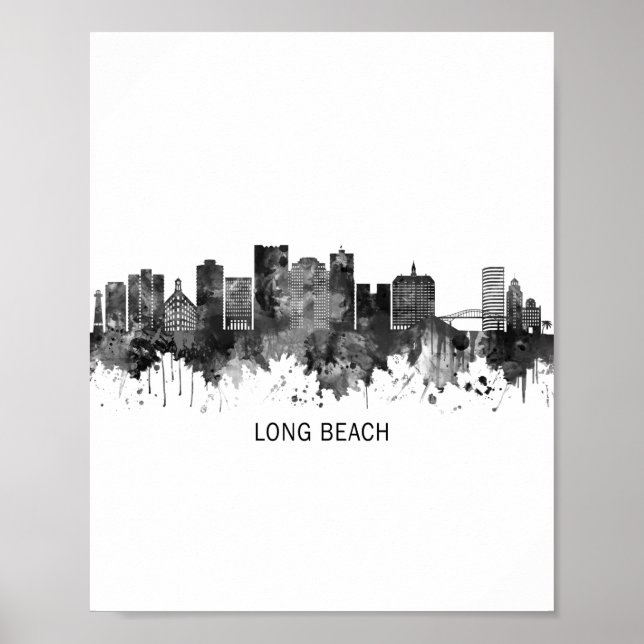 Poster Long Beach California Skyline BW (Frente)
