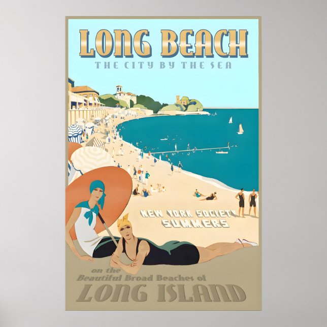 Poster Long Beach Long Island Nova York Costa Sul Retro (Frente)