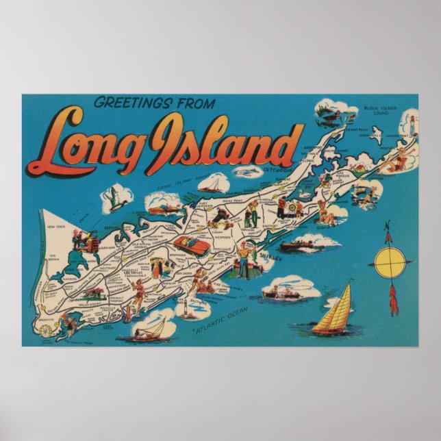 Póster Long Island, Nova Iorque - Saudações de (Frente)