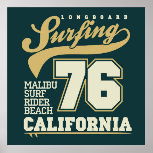 Póster Longboard que surfa   Califórnia 76
