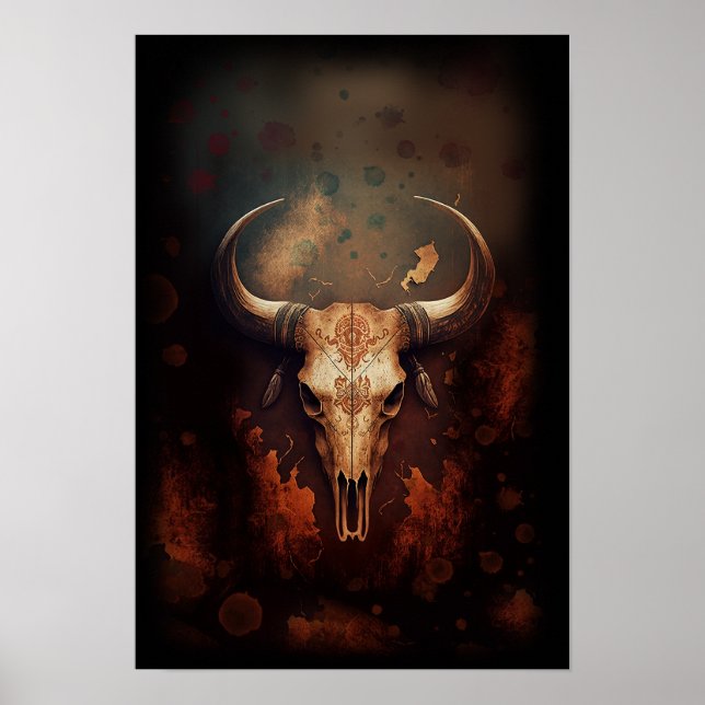 Poster Longhorn Cow Skull Rustic (Frente)