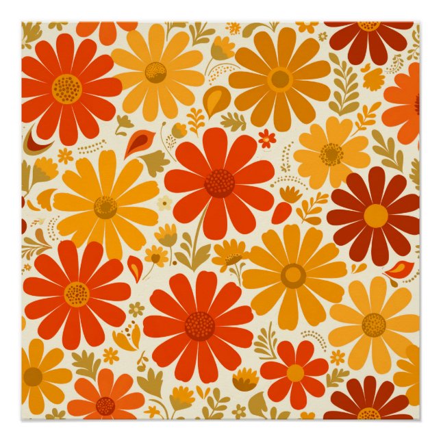 Póster Lontanas Flores Alegres Rétro Laranja Queimada Dou (Frente)