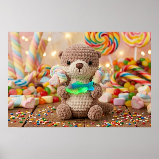Poster Lontra Adorável Crochê e Urso de Goma (Frente)