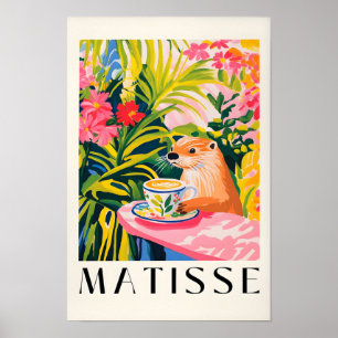 Poster Lontra Bebendo Café, Arte de Animal da Floresta, E