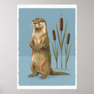 Poster Lontra de Rio em Pé e Arte Folclórica de Taboas