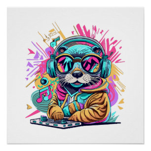 Póster lontra DJ vibes anos 90
