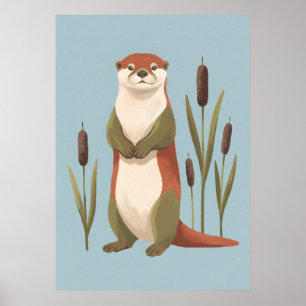 Poster Lontra do Rio Sorridente com Arte de Berçário de T