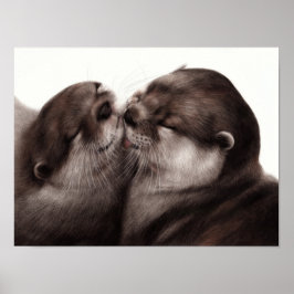 Poster Lontras se Beijando - Arte de Vida Selvagem Pintad