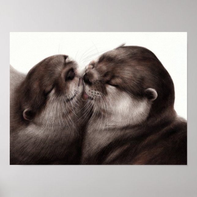 Poster Lontras se Beijando - Arte de Vida Selvagem Pintad (Frente)