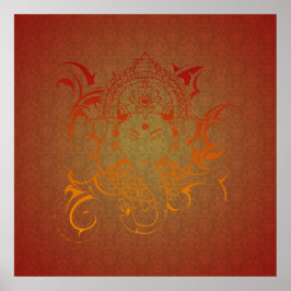 Póster Lord Ganesha Deus Índia Hindu vermelho-alaranjado