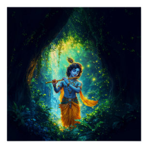 Póster Lord Krishna em Vrindavan, Ilustração de Arte