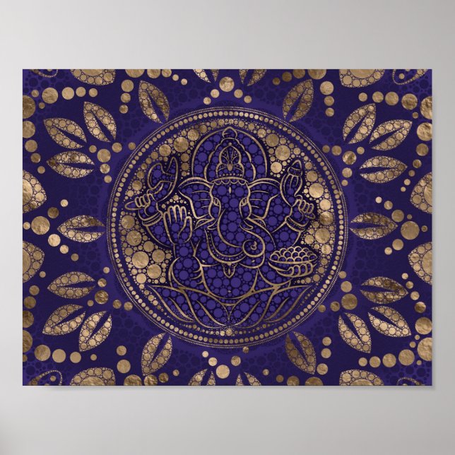 Poster Lorde Ganesha Dot Art Purples e Dourado (Frente)