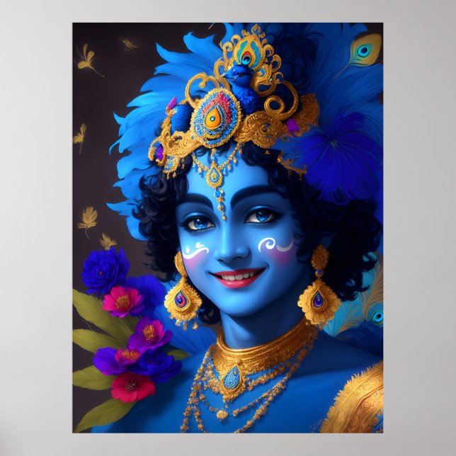 Poster Lorde Shri Krishna Hindu Deity AI Gerado (Frente)