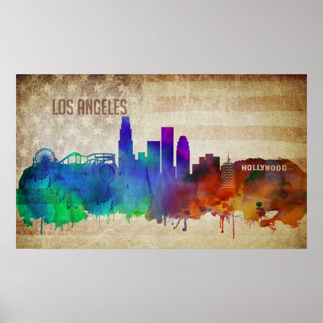 Póster Los Angeles, CA | Linha Skyline Cidade de Cores (Frente)