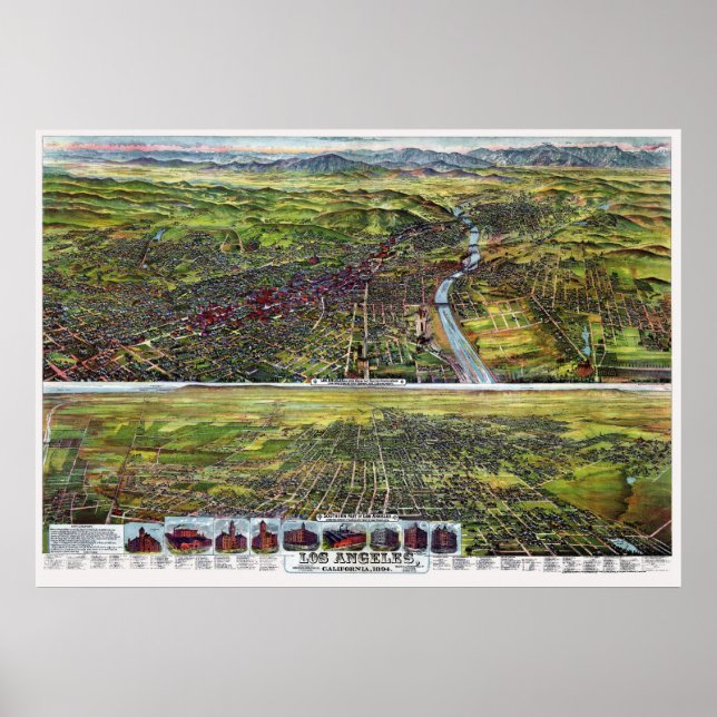 Poster Los Angeles, CA Panorâmica - 1894 (Frente)
