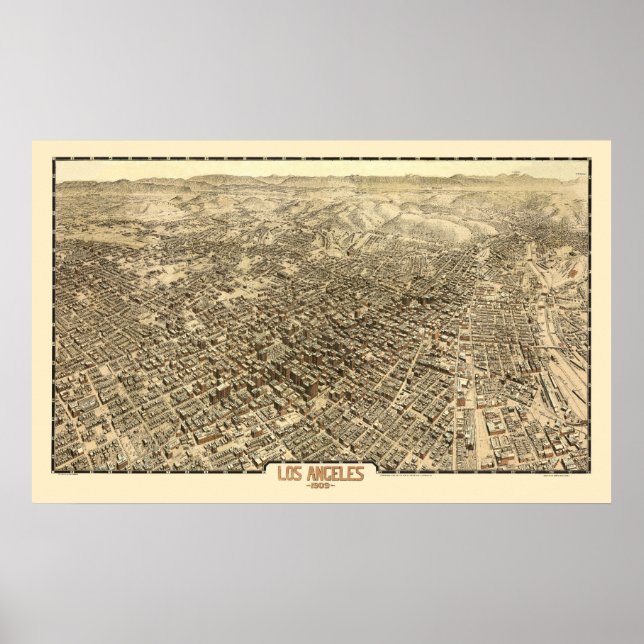 Póster Los Angeles, CA Panorâmica - 1909 (Frente)