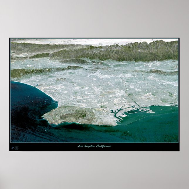 Poster Los Angeles, CA  Perspective I satellite print map (Frente)
