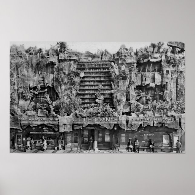 Poster Los Angeles, CA View of Clifton's Pacific Sea (Frente)