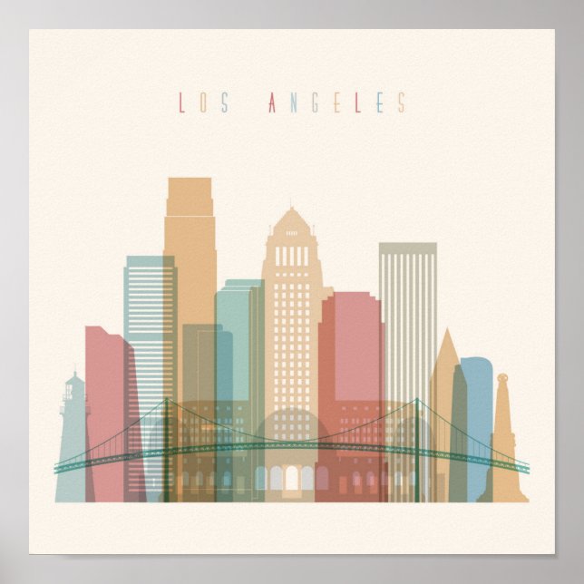 Póster Los Angeles, Califórnia | Linha Skyline Cidade (Frente)