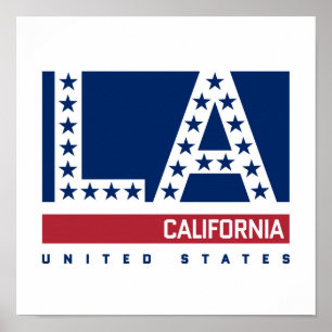 Poster Los Angeles, Califórnia skyline vermelha, branca 