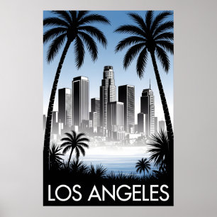 Poster Los Angeles Califórnia Xilogravura Preto e Branco