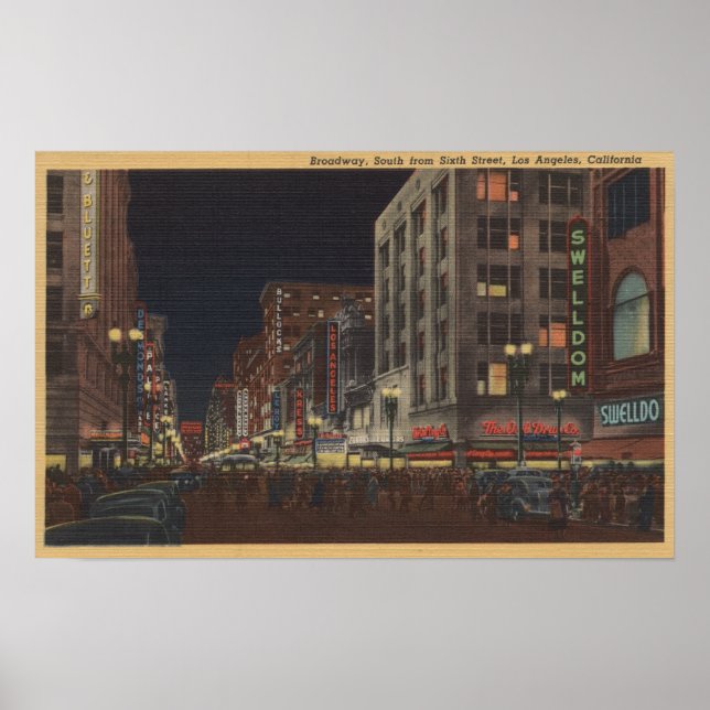 Póster Los Angeles, CASouth View of Broadway from 6 (Frente)