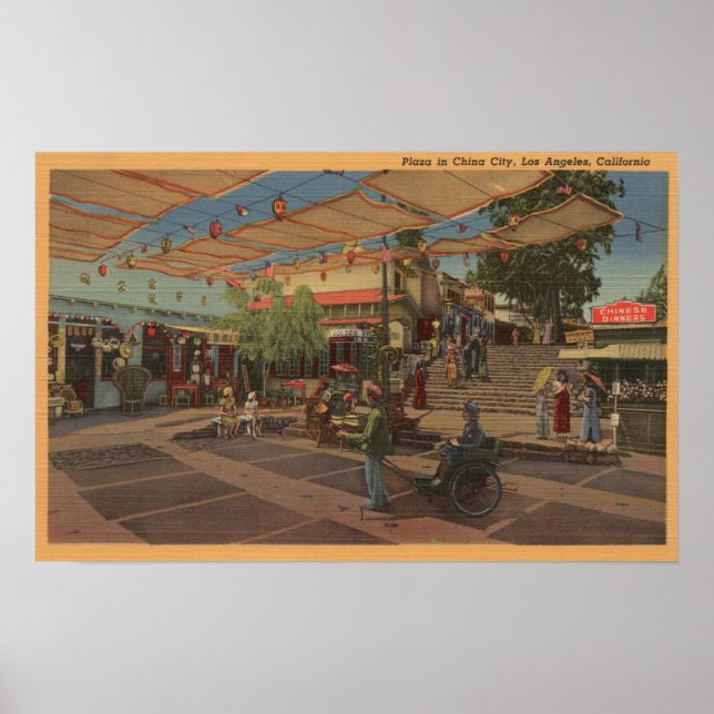 Poster Los Angeles, CAView of Plaza em Chinatown (Frente)