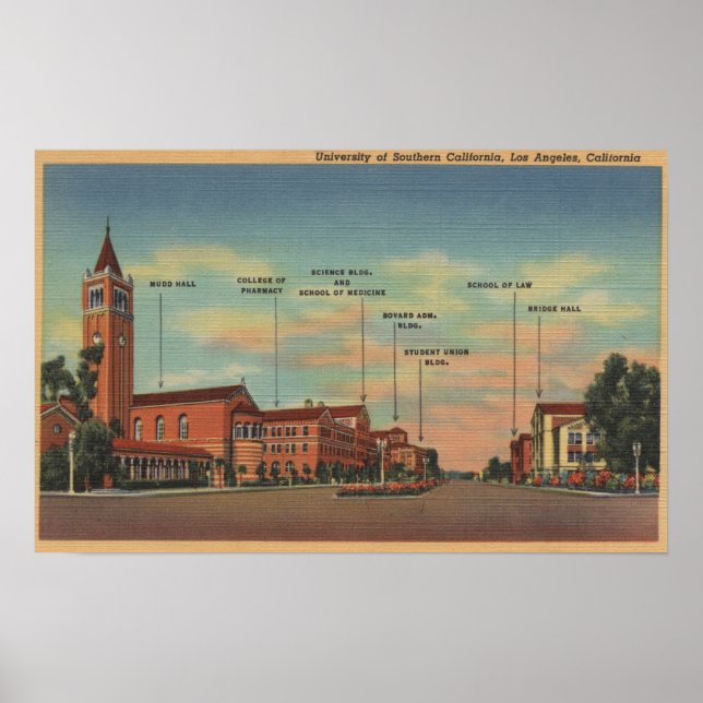 Poster Los Angeles, CAView of U.S.C Campus (Frente)