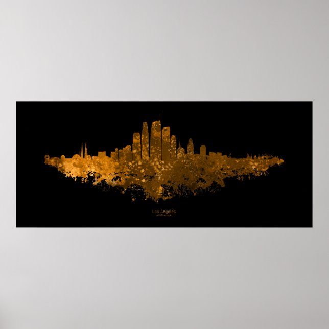 Poster Los Angeles City Skyline - Laranja (Frente)