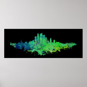 Poster Los Angeles City Skyline - Verde limão Azul