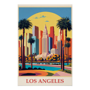 Póster Los Angeles, ilustração de Art Deco,