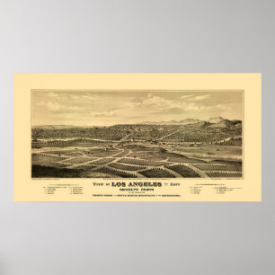Póster Los Angeles, mapa panorâmico de CA - 1877