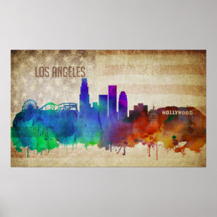 Póster Los Angeles, skyline da cidade da aguarela de CA  