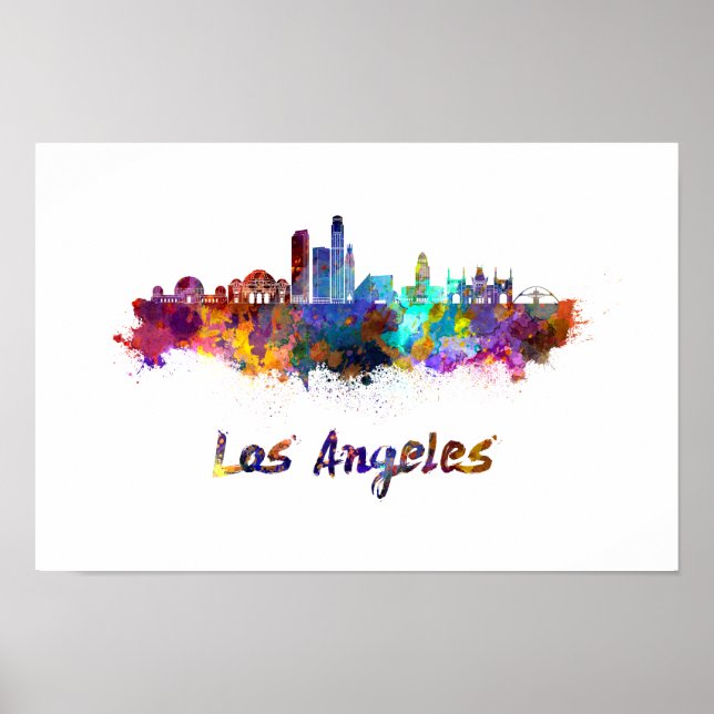 Póster Los Angeles skyline in watercolor (Frente)