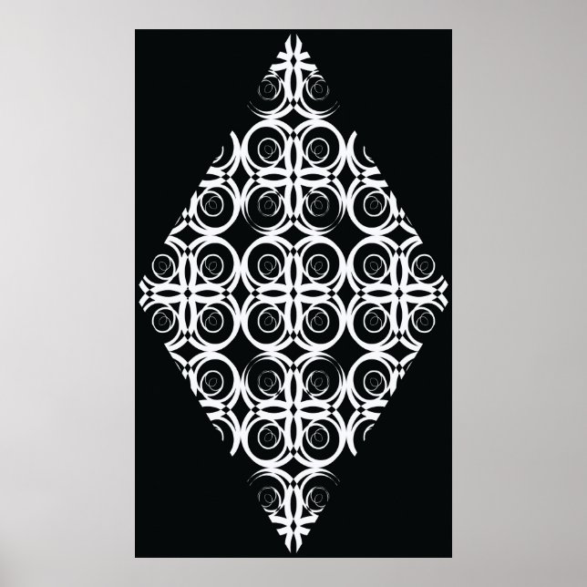 Poster losango branco decorativo em fundo preto (Frente)