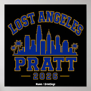 Poster Lost Angeles Pratt 2026 Silhueta Varsity Retro Azu